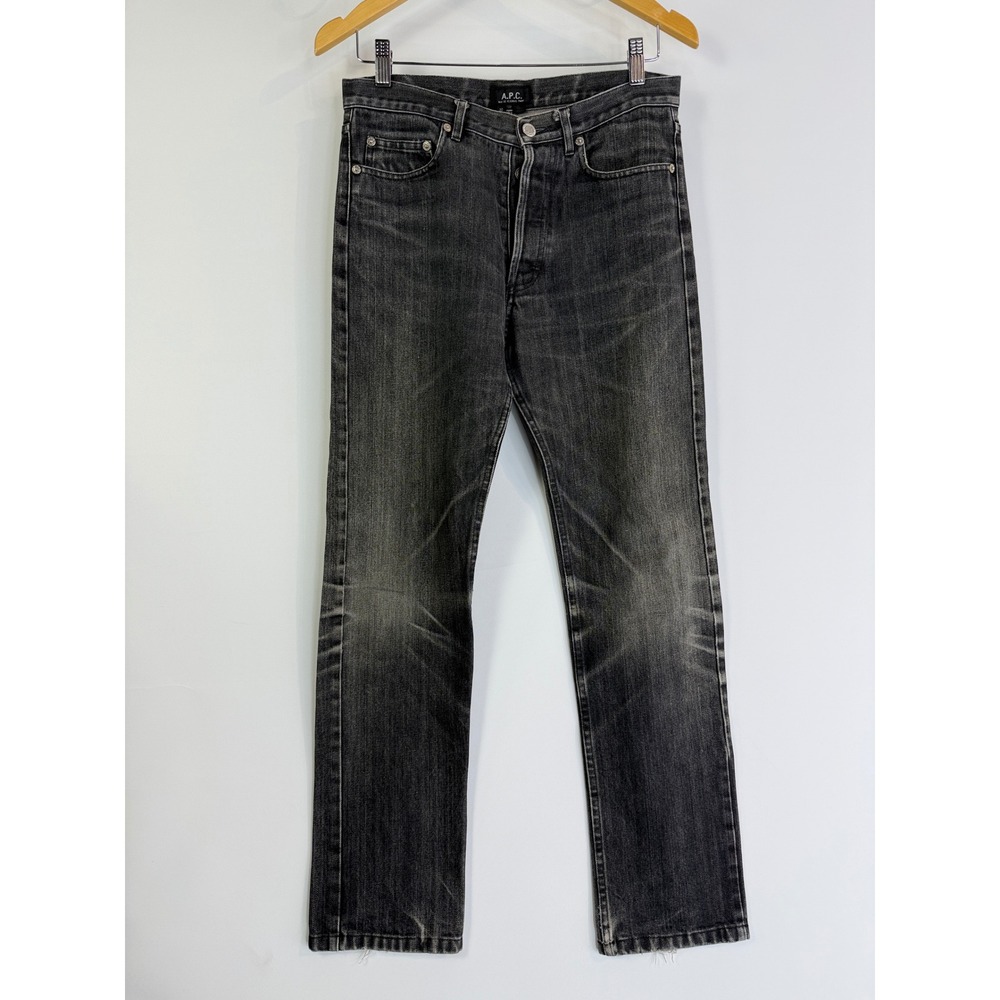 A.P.C. Straight Leg Jeans Men 30 Black Faded Made in Japan Button Fly Denim